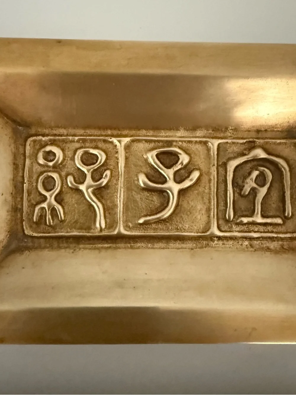 ⁠Vintage Egyptian Brass Hieroglyph Ashtray Trays Mid Century Art Deco Set of 2⁠